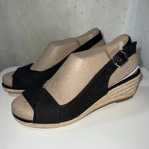 Life Stride Socialite Blk Canvas Wedge Sandal 6.5M